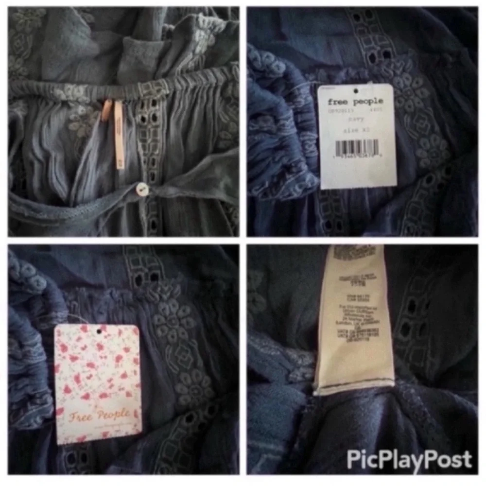 NEW Free People Kiss Kiss Eyelet Lace Ruffle Tunic Navy SZ XS - Picture 13 of 13